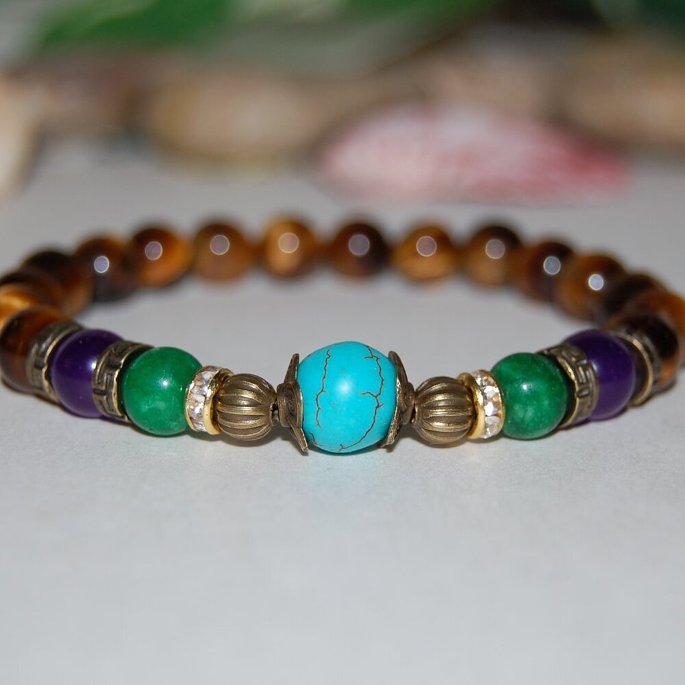 Tiger Eye Bracelet,Good Luck Bracelet,Multi Color Stone Beads,Tiger Eye Beads